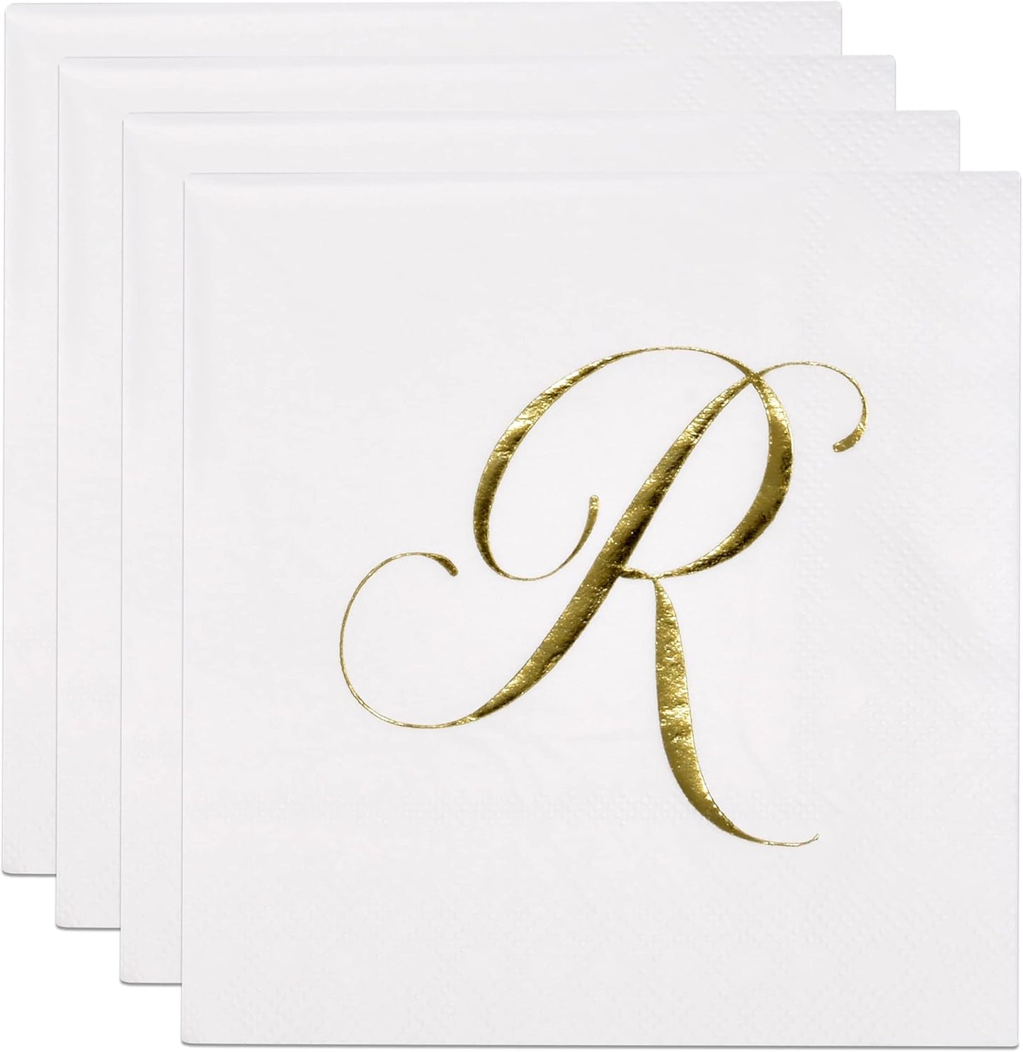 Gift Boutique 100 Gold Monogram Cocktail Napkins Letter R Disposable Paper Pack Elegant Metallic Golden Foil Hand Napkin for Powder Room Wedding Holiday Birthday Party Baby Shower Decorative Towels