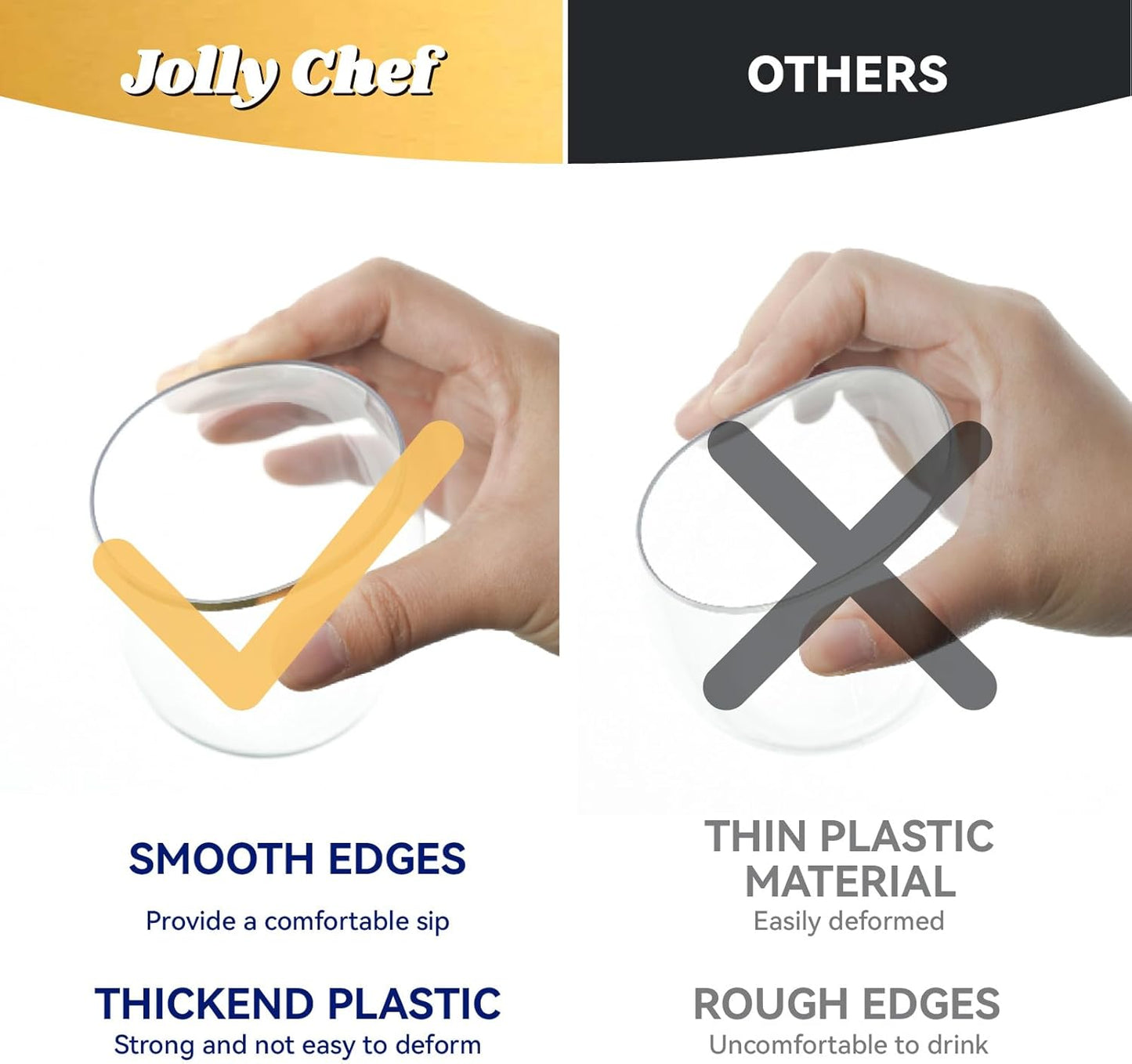 JOLLY CHEF 12 Pack 12oz Gold Plastic Wine Glasses Stemless, Gold Disposable Wine Cups, Premium Quality, Recyclable, Unbreakable, Crystal and BPA-Free for Party