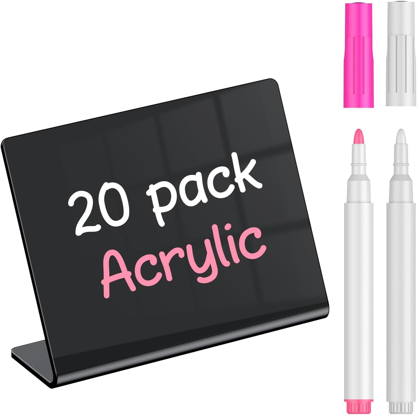 Uniclife 20 Pack Mini Chalkboard Signs for Food, Small Chalkboard Signs with Chalk Markers, Reusable Glossy Acrylic Food Signs Food Labels for Party Buffet Wedding, Blackboard Place Cards Table Signs