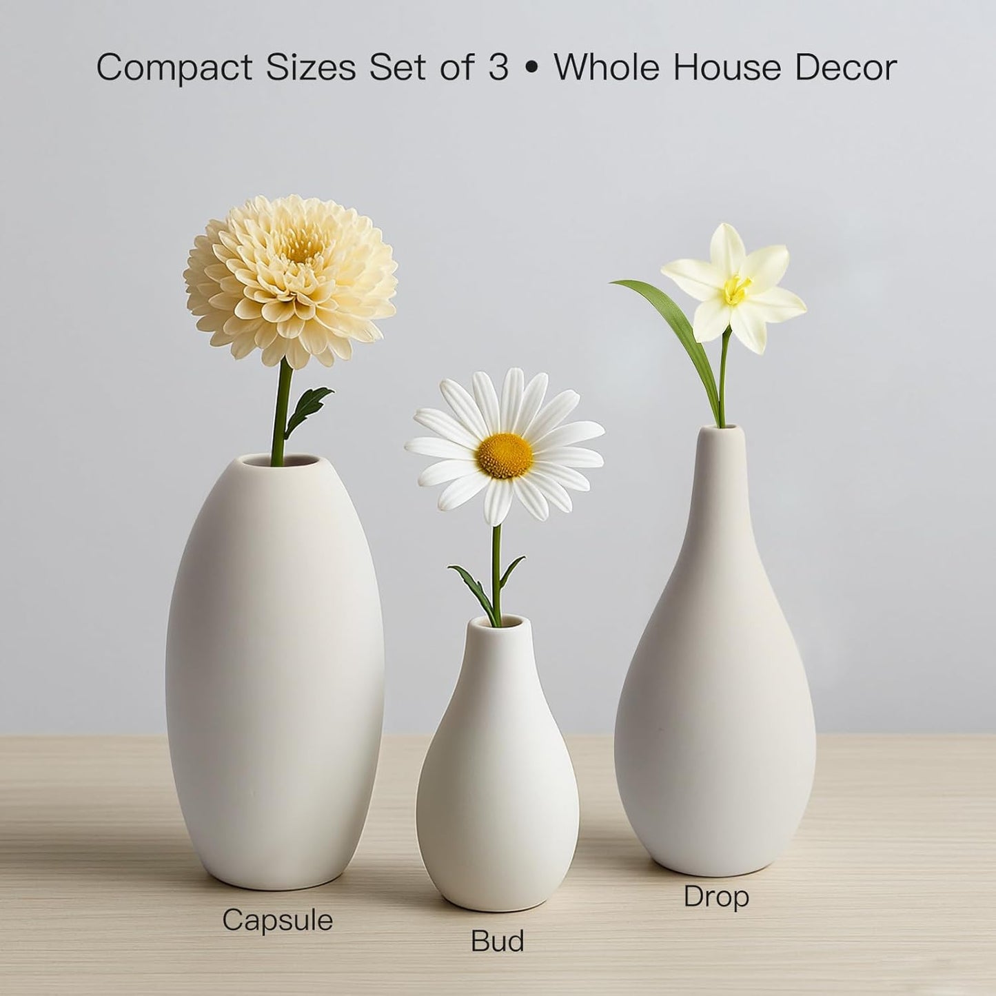 BEAHOT Ceramic Vases Set of 3, Modern Decorative Flower Vases for Living Room