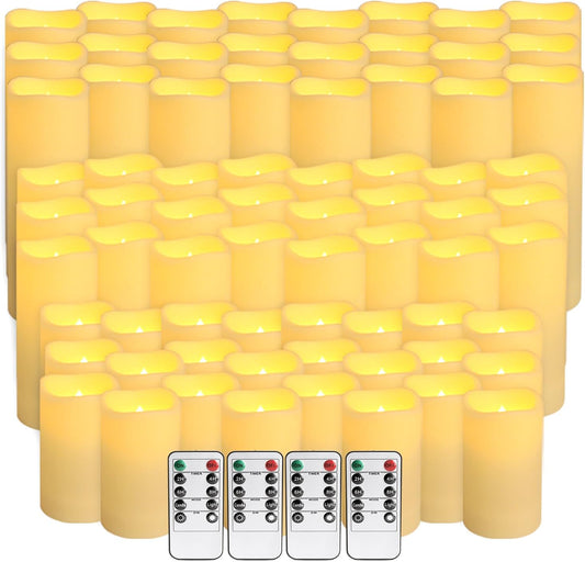 pliadvbu Flameless LED Candles 72 Pack, Outdoor Realistic Waterproof Votive Candles with 4 Remote Control and Timer for Halloween Wedding Festival Decor, (H 4" 5" 6" x D 2.2")