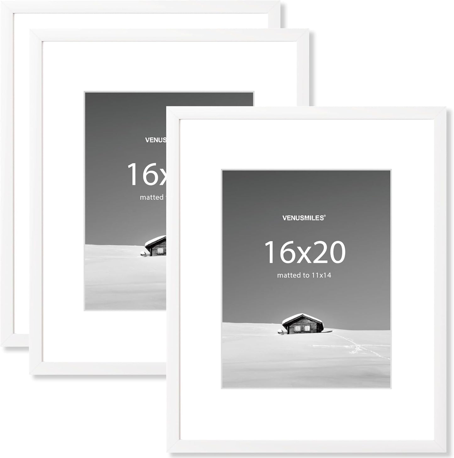 16x20 inch Picture Frame, 16x20 Photo Frames with 11x14 Removable Mat - High Definition Plexiglass - Vertical and Horizontal Display - Wall Hanging Frame - White, 3 Pack