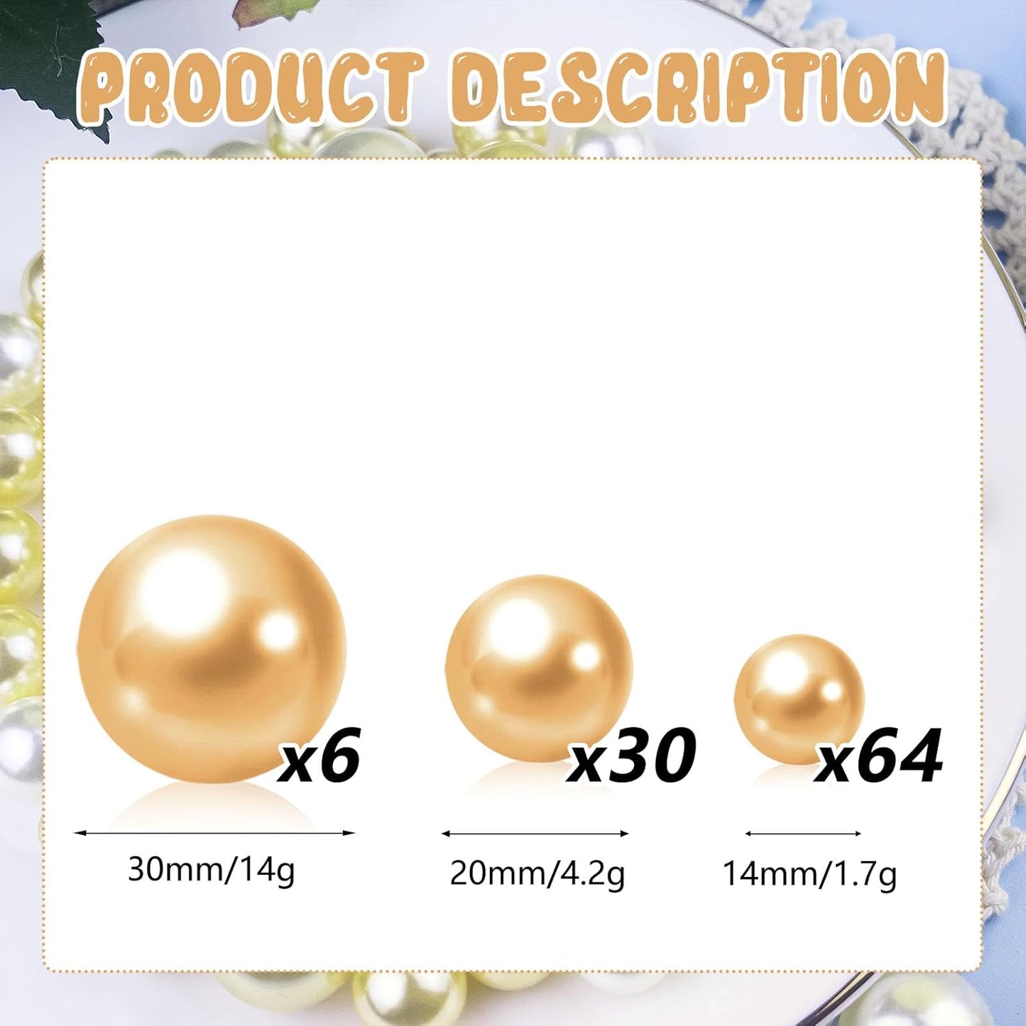 100PCS Light Brown Faux Pearls Beads for Centerpiece Vases, Vase Filler Faux Pearls, No Holes Filler Beads for Party Anniversary Birthday Wedding Table Decor, 14/20/30mm