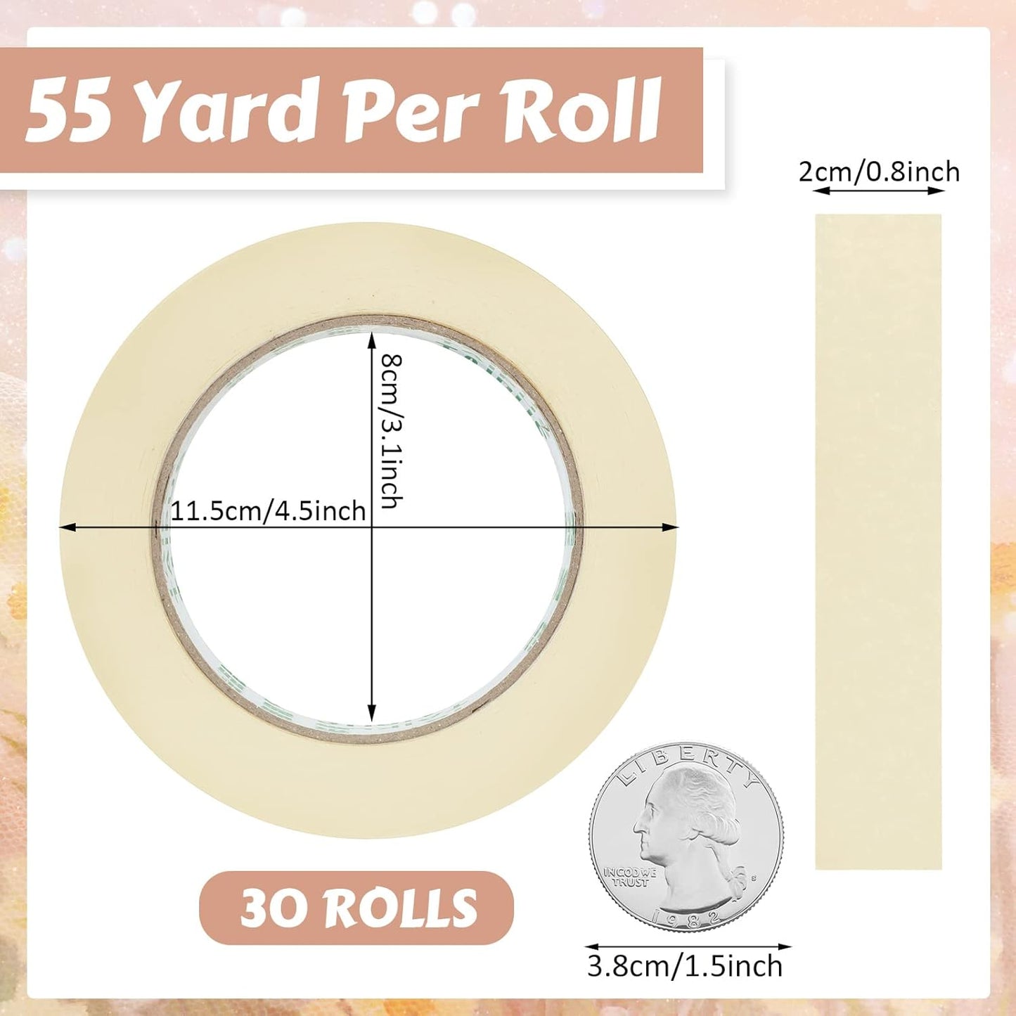 Masking Tape Bulk General Purpose Masking Painting Tape 55 Yards for Painting Home Office School Stationery Arts Crafts Basic Use, Easy Removal(30 Rolls,0.8 Inch)