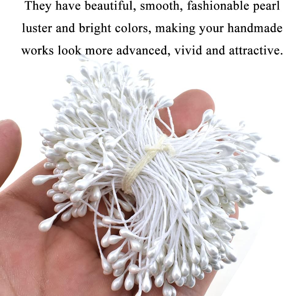 HAHIYO 700Pcs 3mm White Pearl Double Heads Flower Stamen Pistil Hand-Made Artificial Flower Pistil para Flores Pearlized Floral Stamen Flower Pollens Stamen for Flower Making Scrapbook Decoration