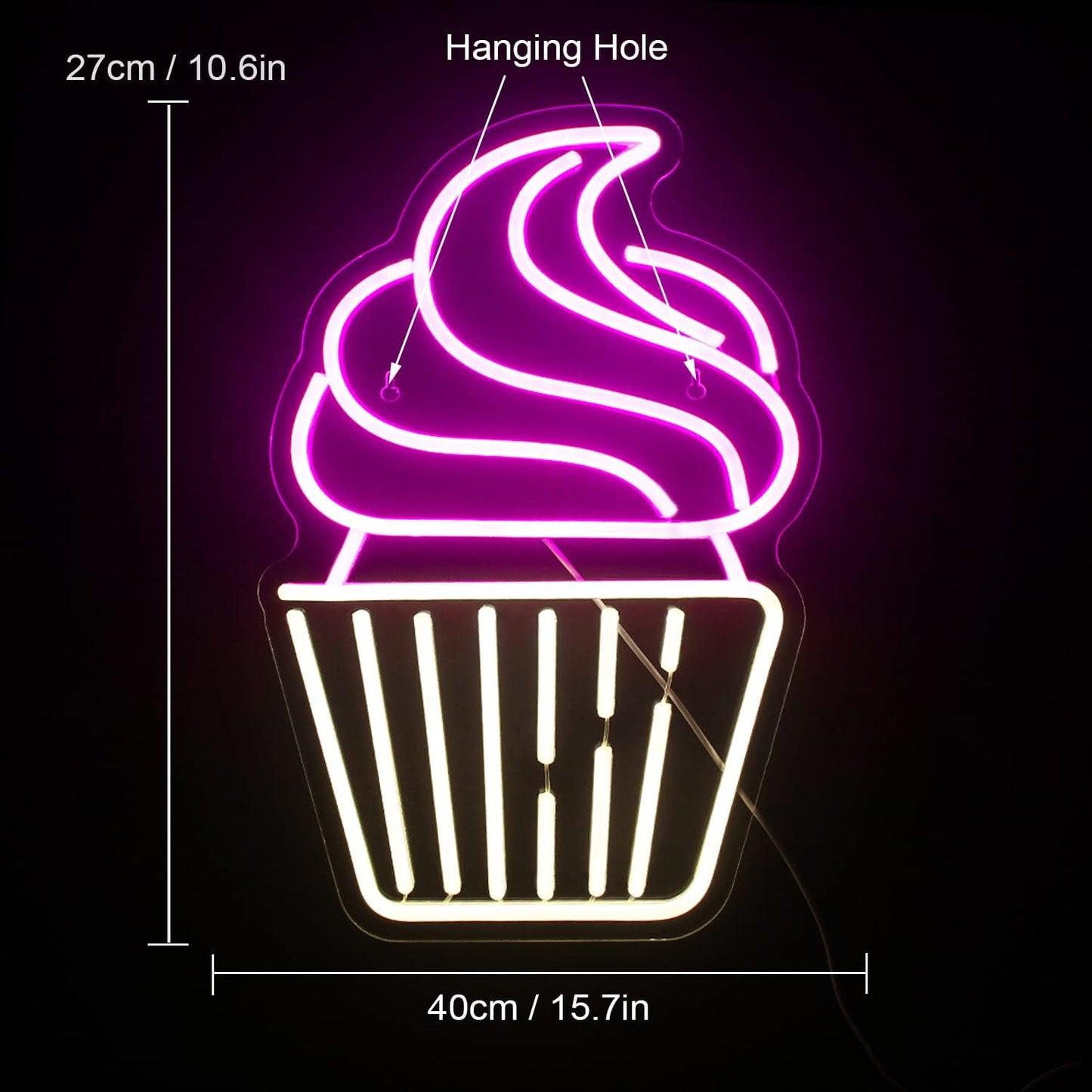 Cupcake Neon Sign Led Pink Warm White Neon Lights for Wall Decor Usb Light Up Signs for Bakery Dessert Shop Resturant Bar Cafe Candyland Party Decorations