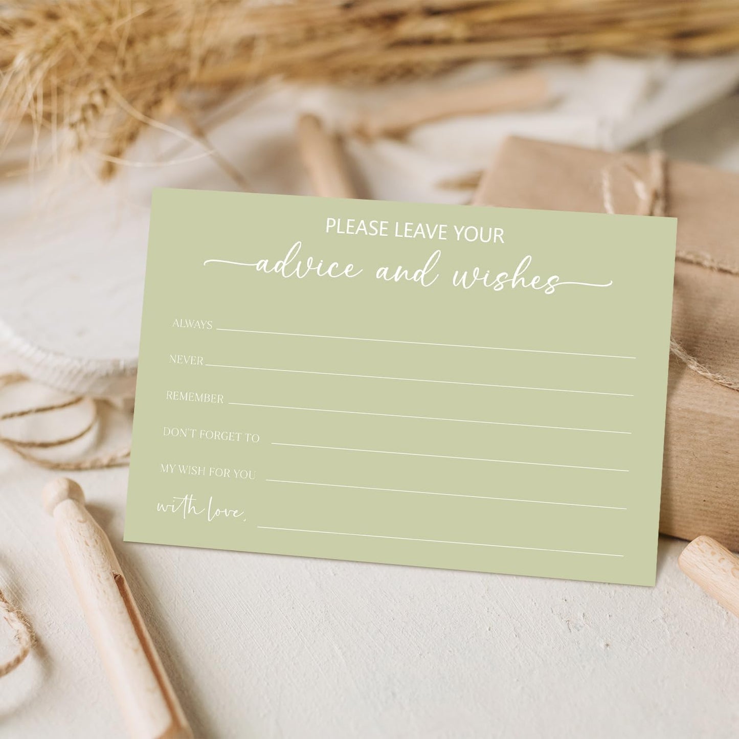 Green Advice and Wishes Card, Advice Cards for The Bride and Groom, Bridal Shower,Wedding or Baby Shower, Birthday, Graduation, Retirement, Guestbook - 25 Cards -04