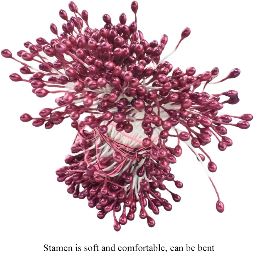 HAHIYO 700Pcs 3mm Dark Purple Pearl Double Head Flower Stamen Pistil - Handmade Artificial Pearlized Floral Pollen for Flower Making, Scrapbook Decoration