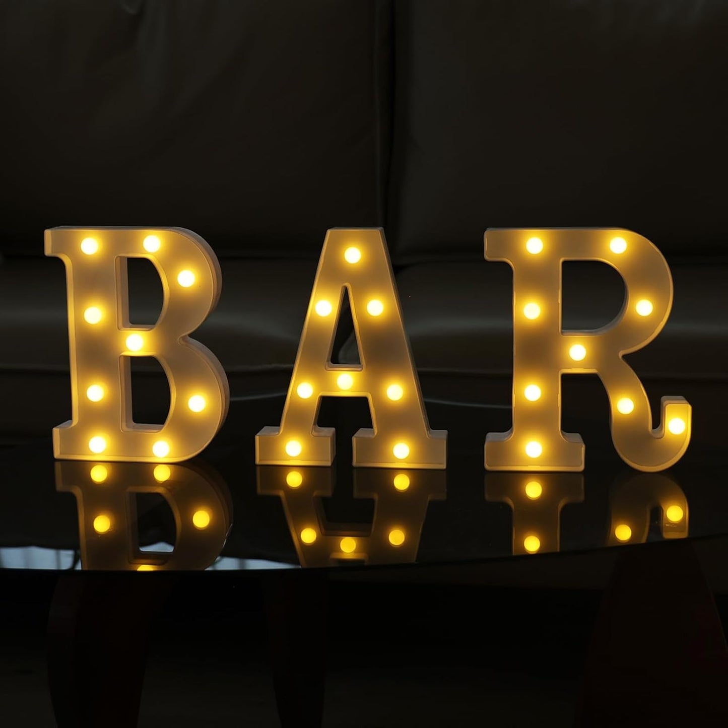 Led Light Up Letters, LED Marquee Letter Lights BAR Sign, Decorative Led Numbers Light, Battery Powered Letter Sign Lights for Bar Decor-Warm White