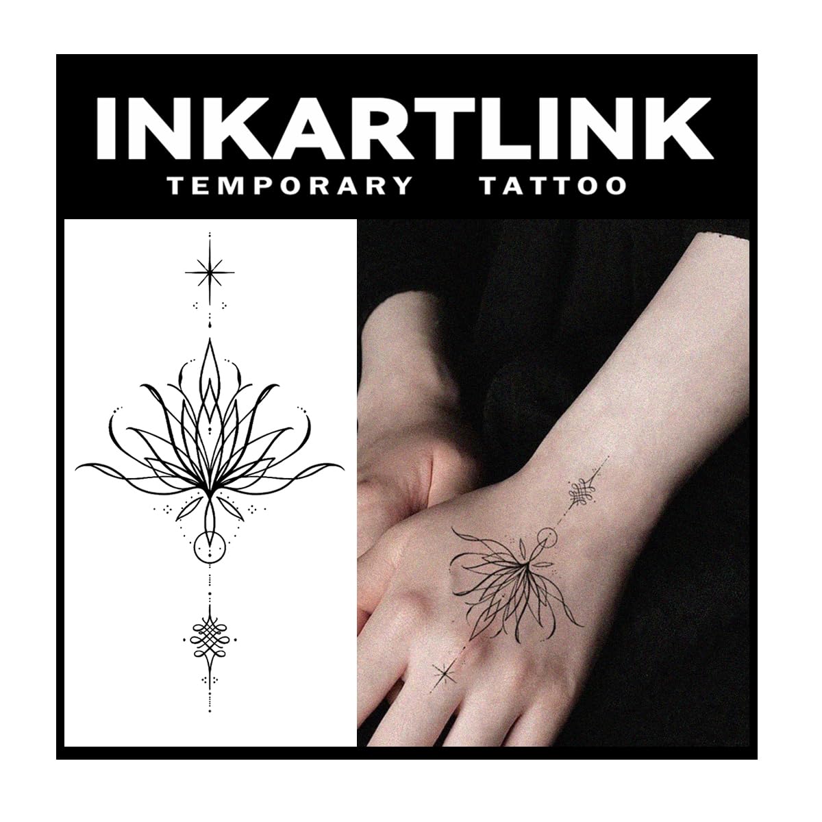 INKARTLINK Tattoo Tech, 2 Sheets Large Semi Permanent Tattoo, Adult Art Design Temporary Tattoos, Lasts 1-2 Weeks, Waterproof, Realistic Look, No Adhesive, No Reflection (Water Lily Design)