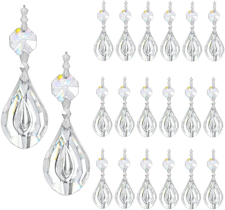 20pcs 38mm Crystal Loquat Shape Chandelier Replacement,Hanging Clear Glass Crystals for Chandelier,Crystal Prisms Beads for Wedding Home Decoration