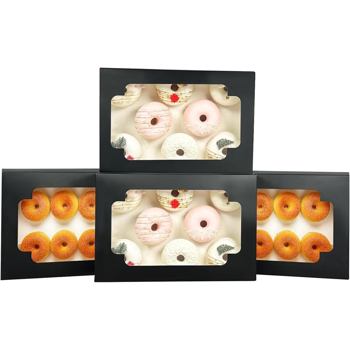 qiqee Auto-pop up Black Cookie Box with Window 12x8x2.5 inch 18 Packs Two Uses One Second Folding Pastry Biscuit Bakery Box for Packaging