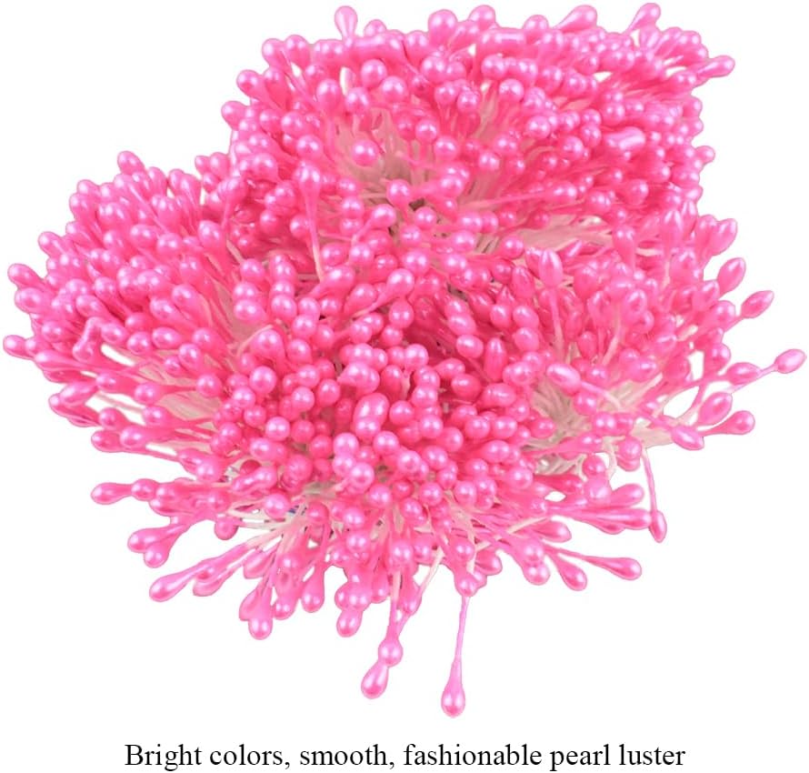 HAHIYO 700Pcs 3mm Dark Pink Pearl Double Head Flower Stamen Pistil - Handmade Artificial Pearlized Floral Pollen for Flower Making, Scrapbook Decoration