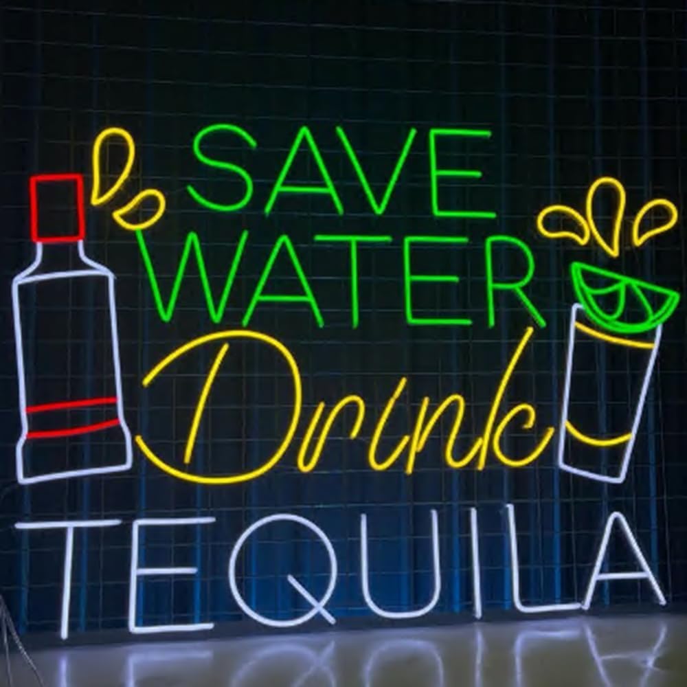 Save Water Drink Tequila Led Sign, Tequila Neon Sign, Custom Neon Sign, Cocktail Wine Bar Wall Decor, Bar Pub Neon Sign, Tequila Lover Gifts Size:18inch