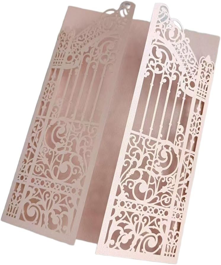 MillaSaw Soft Pink Laser Cut Gate Invitation for Wedding Bridal Shower Birthday Quinceanera Invitation 25 Sets (soft pink, 4.9"x7.1")