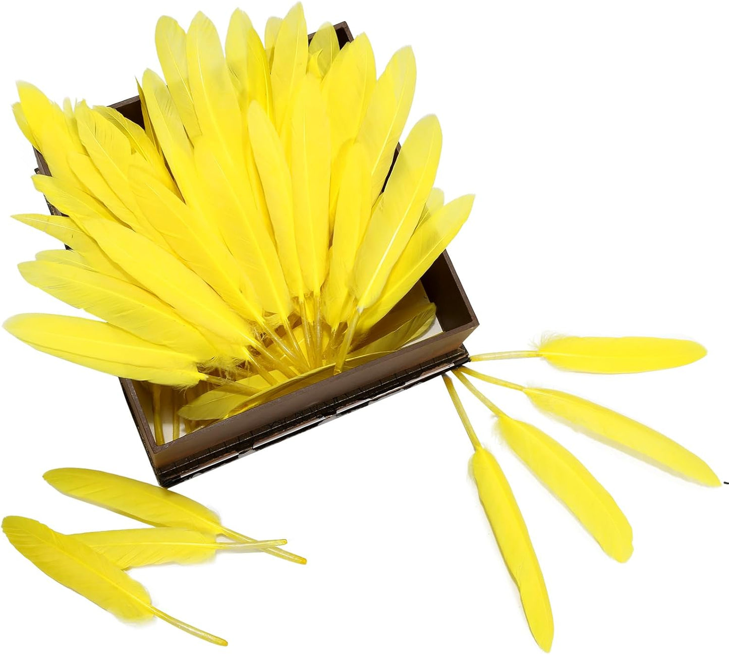 FeelfunFeather 120pcs Yellow Goose Cochettes Feather Natural Bulk 4-6 inch 10-15cm for Wedding Party Christmas Halloween Decorations DIY Crafts Goose Cochettes Feather