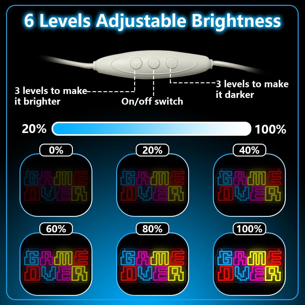 Game Room Neon Sign,Game Over Dimmable LED Light Signs for Wall Art Decor,Gamer Backdrop for Bedroom Club Party Man Cave,Gaming Gift for Boys Teen Men USB Powered（15.4"*7.9"）