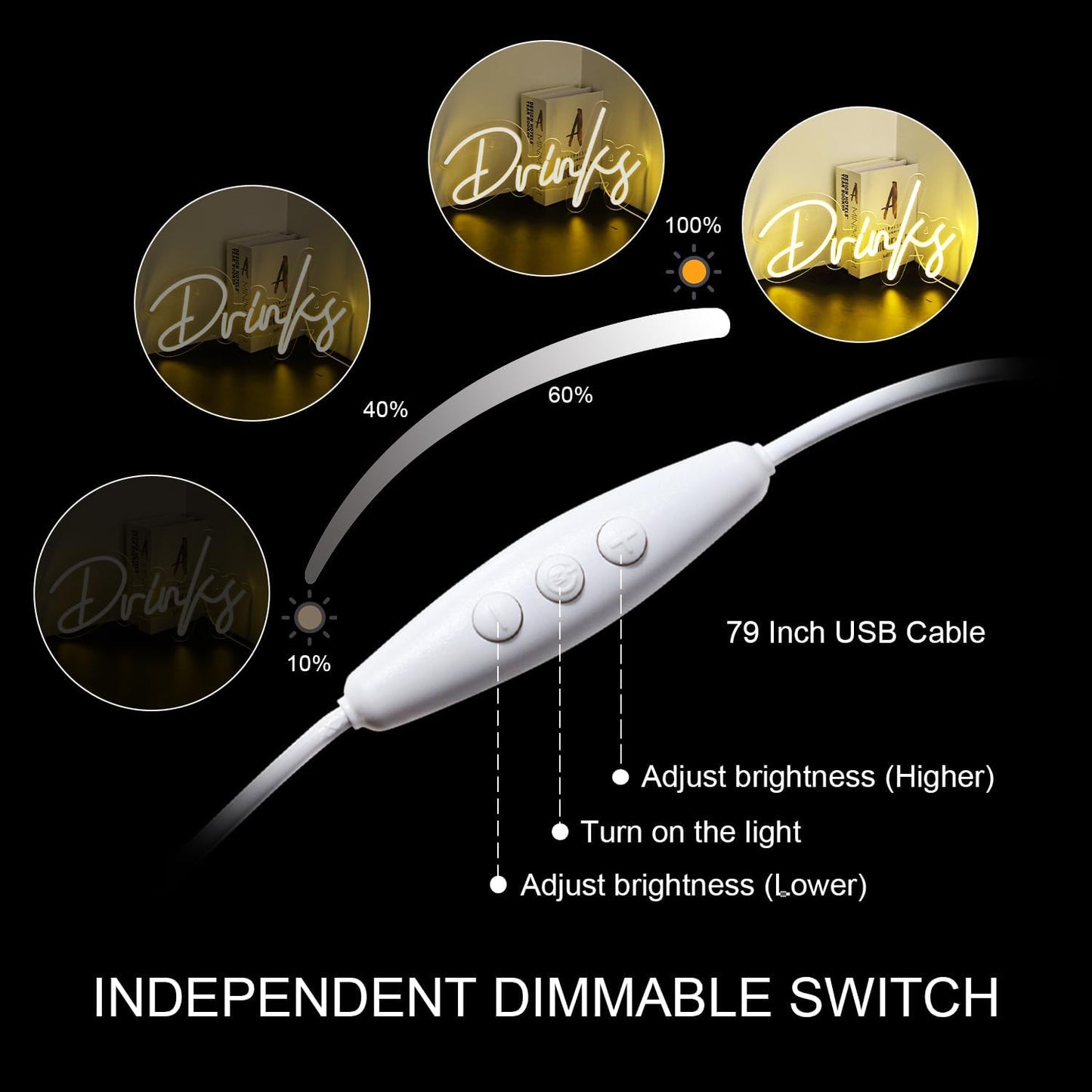 Looklight Drinks Neon Sign,Letters Bar Neon Light,Led Neon Signs for Wall Decor,Warm White Neon Light Sign,USB Light Up Sign for Kitchen Restaurant Bar Cart Accessories Christmas