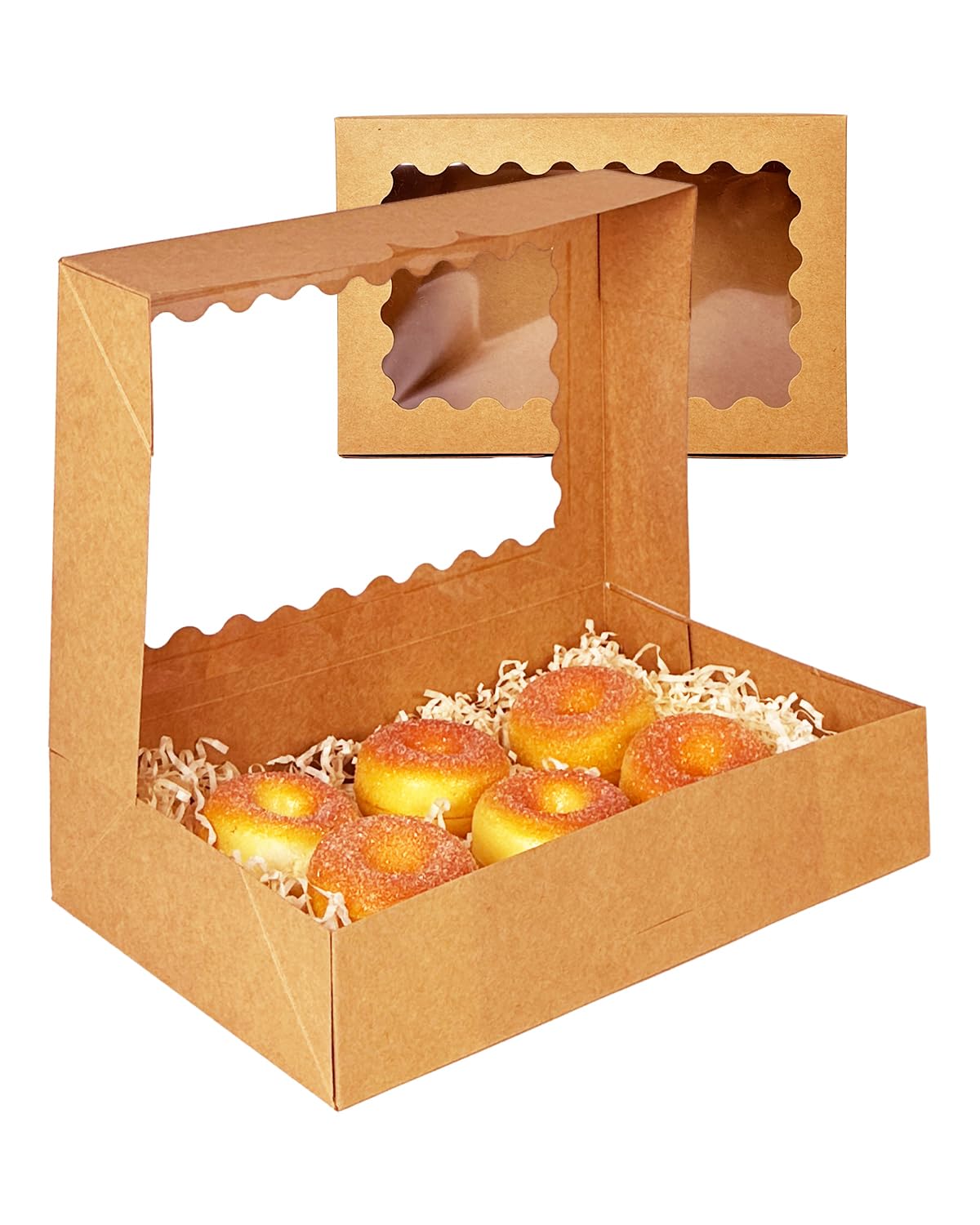 qiqee Auto-pop up Brown Cookie Box with Window 12x8x2.5 inch 32 Packs Two Uses One Second Folding Pastry Biscuit Bakery Box for Packaging