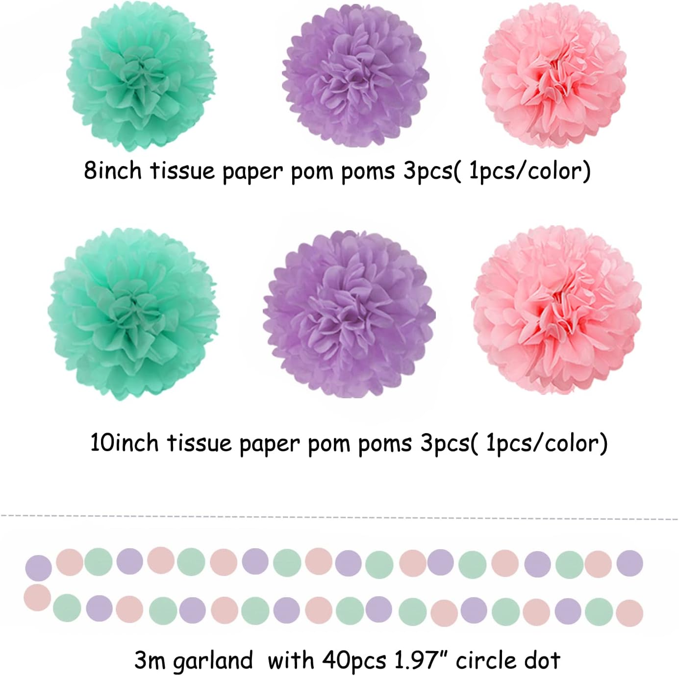 Pink-Purple Mint Mermaid Ocean-Themed Party-Decorations - 23pcs Tissue Pom Poms Streamers,Birthday Tassel Garland Banner,Wedding Engagement Baby Bridal Shower Decor Ouruola
