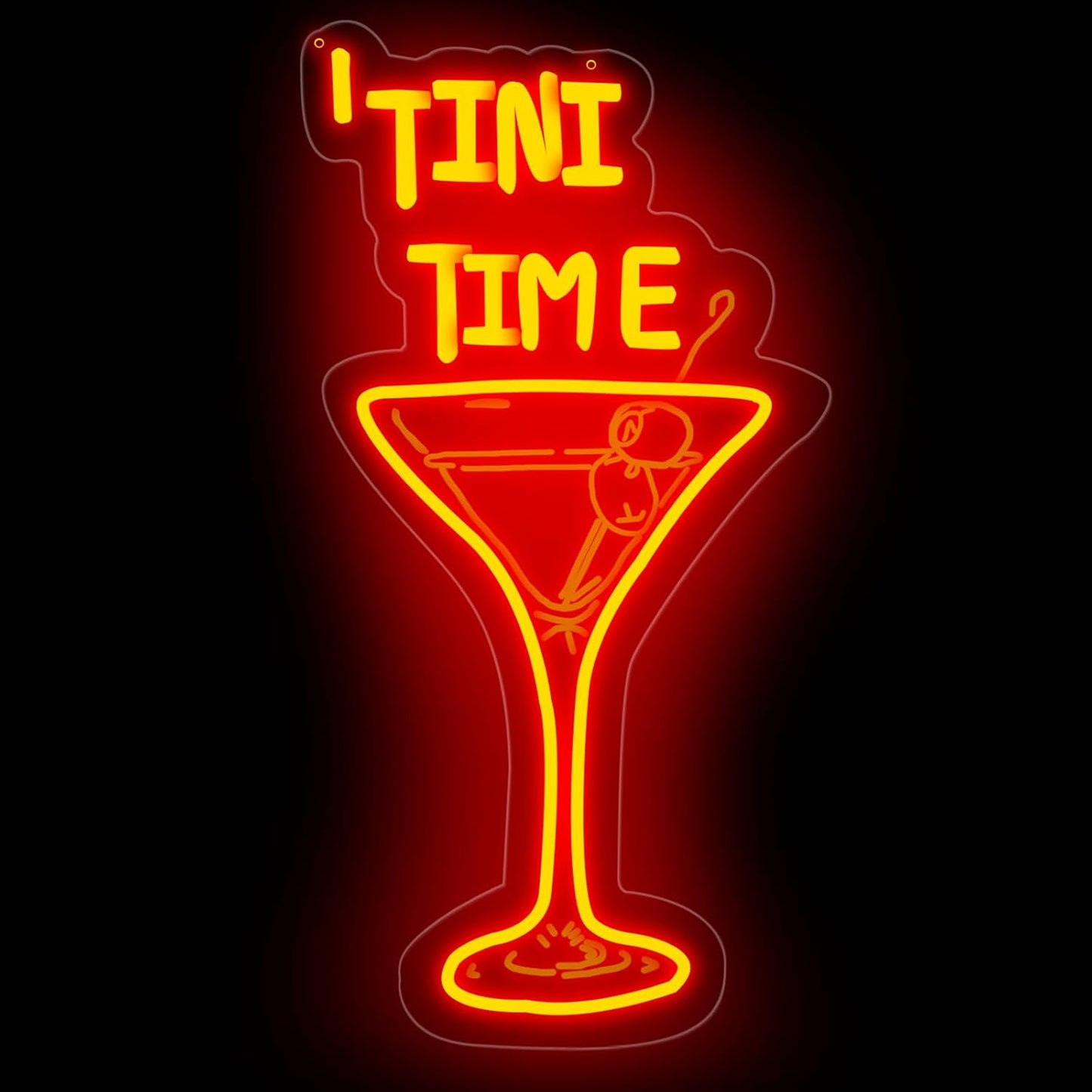 Tini Time LED Neon Sign, Martini Neon Sign for Bars, Elegant Cocktail Glass Neon, Martini Cocktail Bar Wall Decor, Bar Wall Art, Pub neon, 16.5"x8.7", Red
