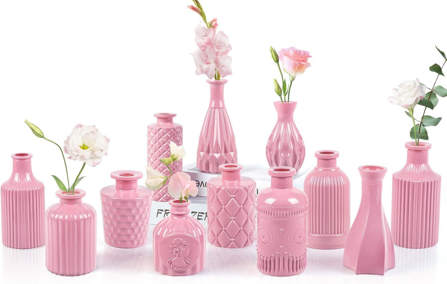 Baby Pink Glass Bud Vases Set of 12, Mini Flower Vase for Centerpieces, Small Vases in Bulk for Wedding Decoration, Vintage Vase for Baby Shower Centerpieces, Home Décor