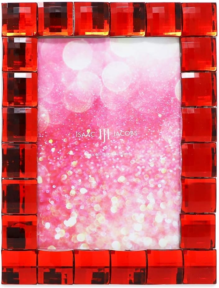 Isaac Jacobs Decorative Sparkling Red Jewel Picture Frame, Photo Display & Home Décor (4x6, Red)
