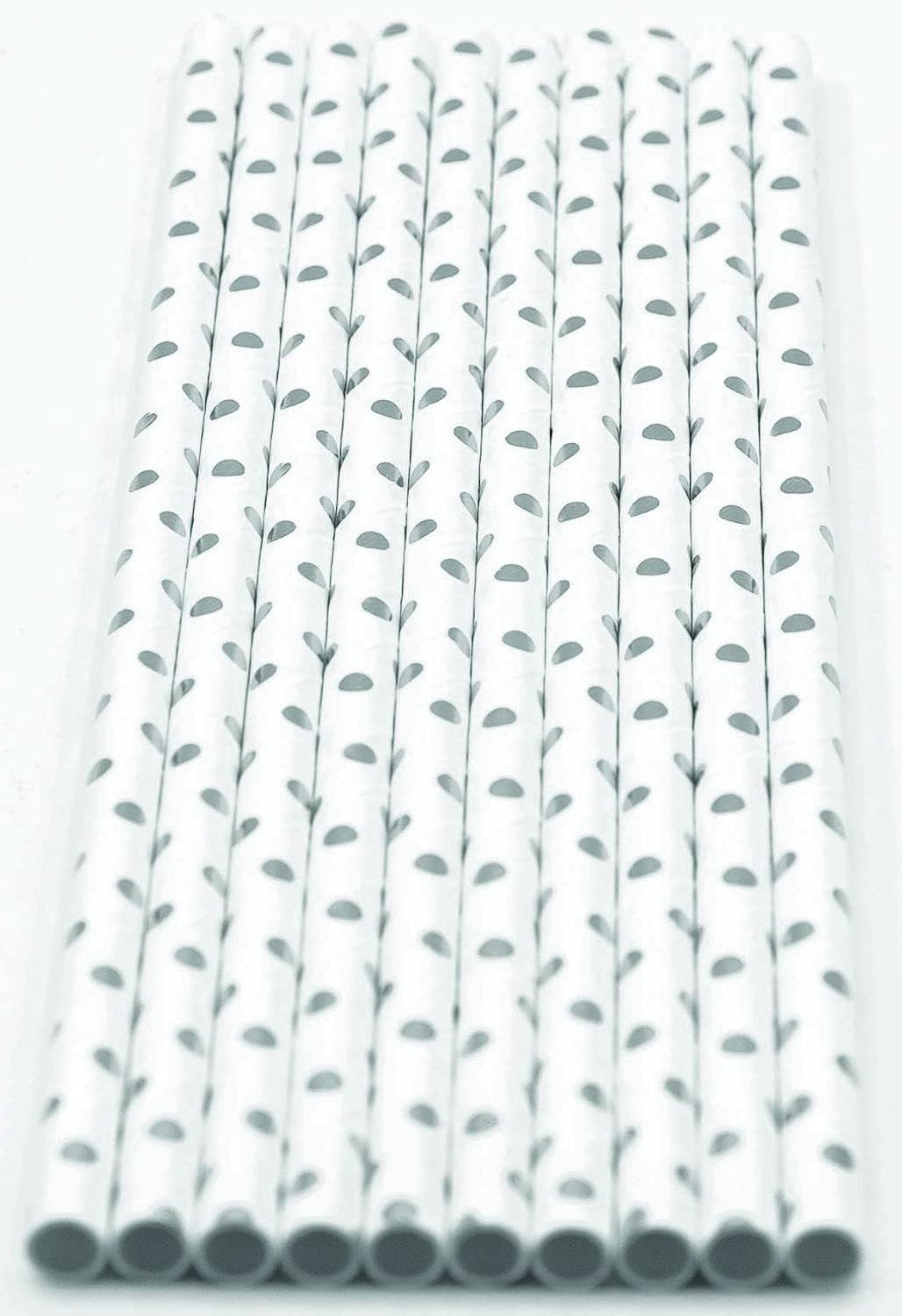 Pack of 900 Silver Polka Dot Foil Biodegradable 4-Ply Paper Drinking Straws (Compostable, Non-toxic, BPA-free)