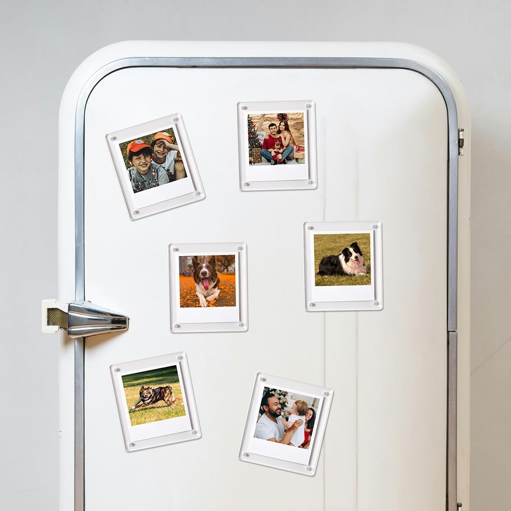 Acrylic Magnetic Refrigerator Picture Frames, 4.2"*3.46" Magnetic Fridge Clear Photo Frames Compatible with Polaroid Camera Instax Wide 300/210/200 Films for Refrigerator/Locker/Wall, 6Pack