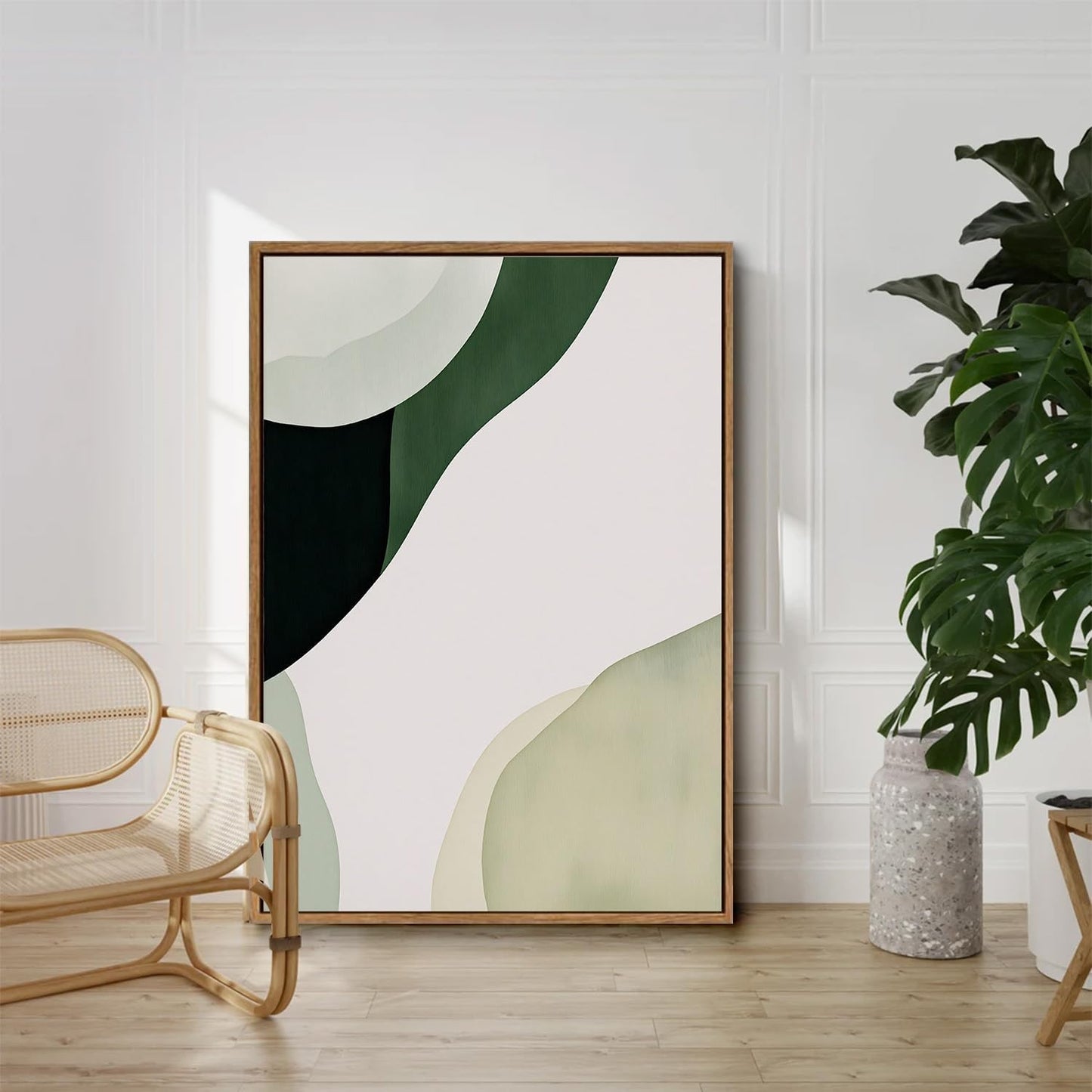 myusuar 3 Piece Large Modern Abstract Canvas Framed Wall Art For Living Room, Green Black White Minimalist Wall Art Decor Posters Prints For Bedroom Office 16x24in