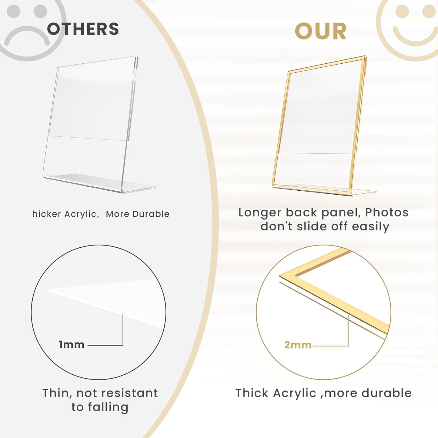 Acrylic Gold Frames 8 x10, Slanted Back Gold Picture Frames Table Acrylic Sign Holder for Photos Wedding Table Numbers and Art Display with Removable Clear Sticky Dots,3 Pack