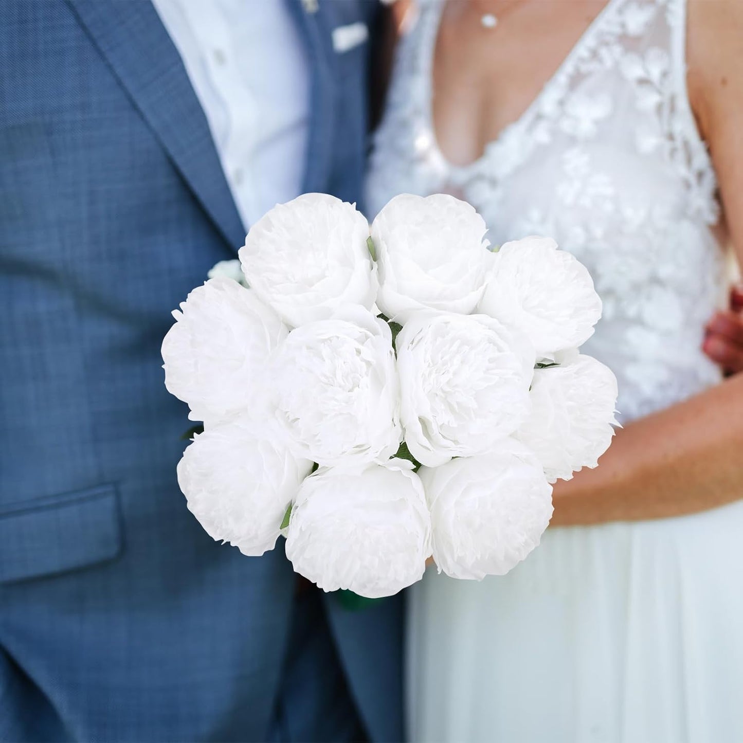 U'Artlines Artificial Peony Silk Flower with Stems 10pcs Real Look Vintage Peonies for Home Wedding Decoration(Pure White)