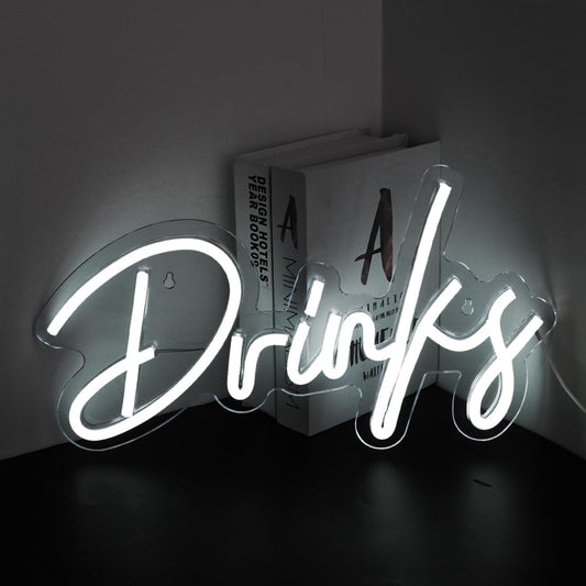 Looklight Drinks Neon Sign,Bar Neon Sign,Neon Signs for Wall Decor,Neon Sign For Room,White Neon Light Sign Led Neon Bar Signs USB Connectivity Light Up Wall Decor for Teen Room Bedroom Bar Store