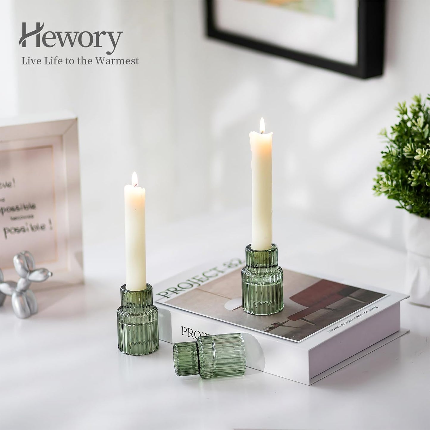 Hewory Glass Taper Candle Holders: 20 PCS Green Vintage Candle Holder Candlestick Holders Bulk, Ribbed Glass Candle Holder Candle Sticks Holder Decor for Table Centerpiece Wedding Christmas Home Decor