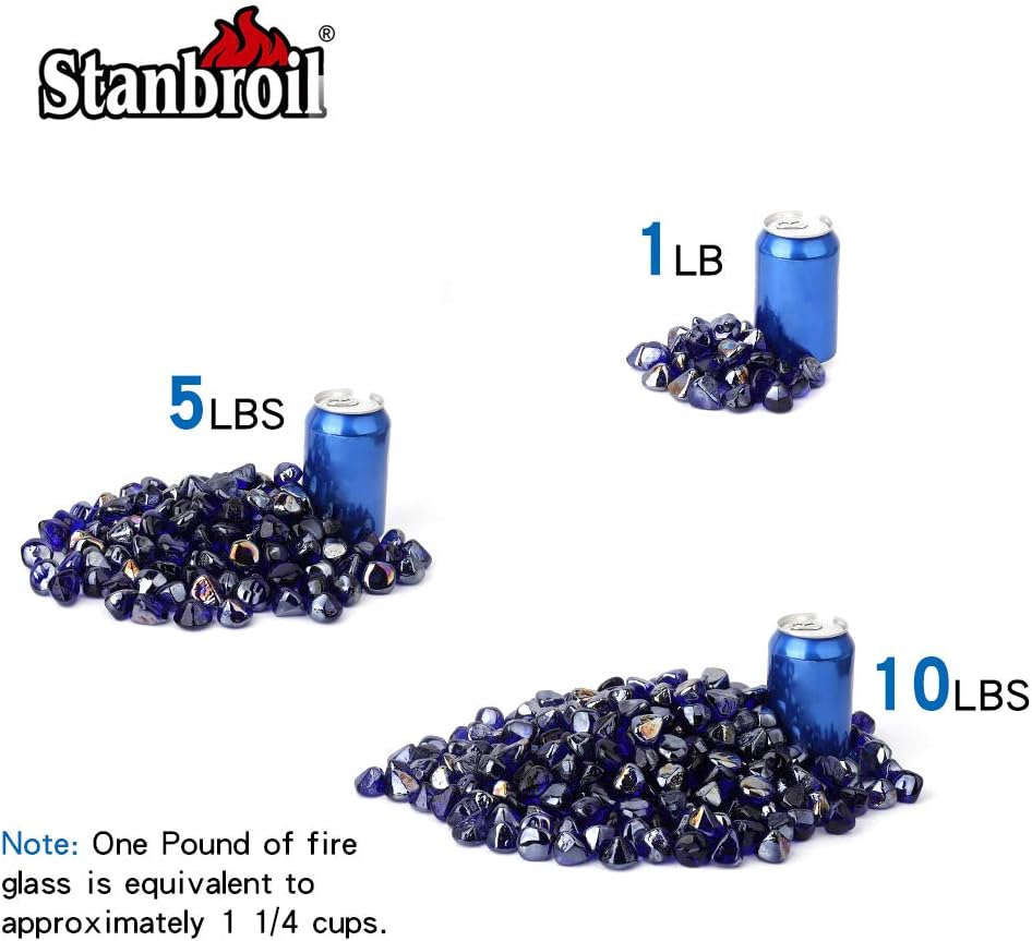 Stanbroil 10-Pound Fire Glass Diamonds - 1/2 inch Luster Fire Glass for Fireplace Fire Pit and Landscaping, Royal Cobalt Blue Luster