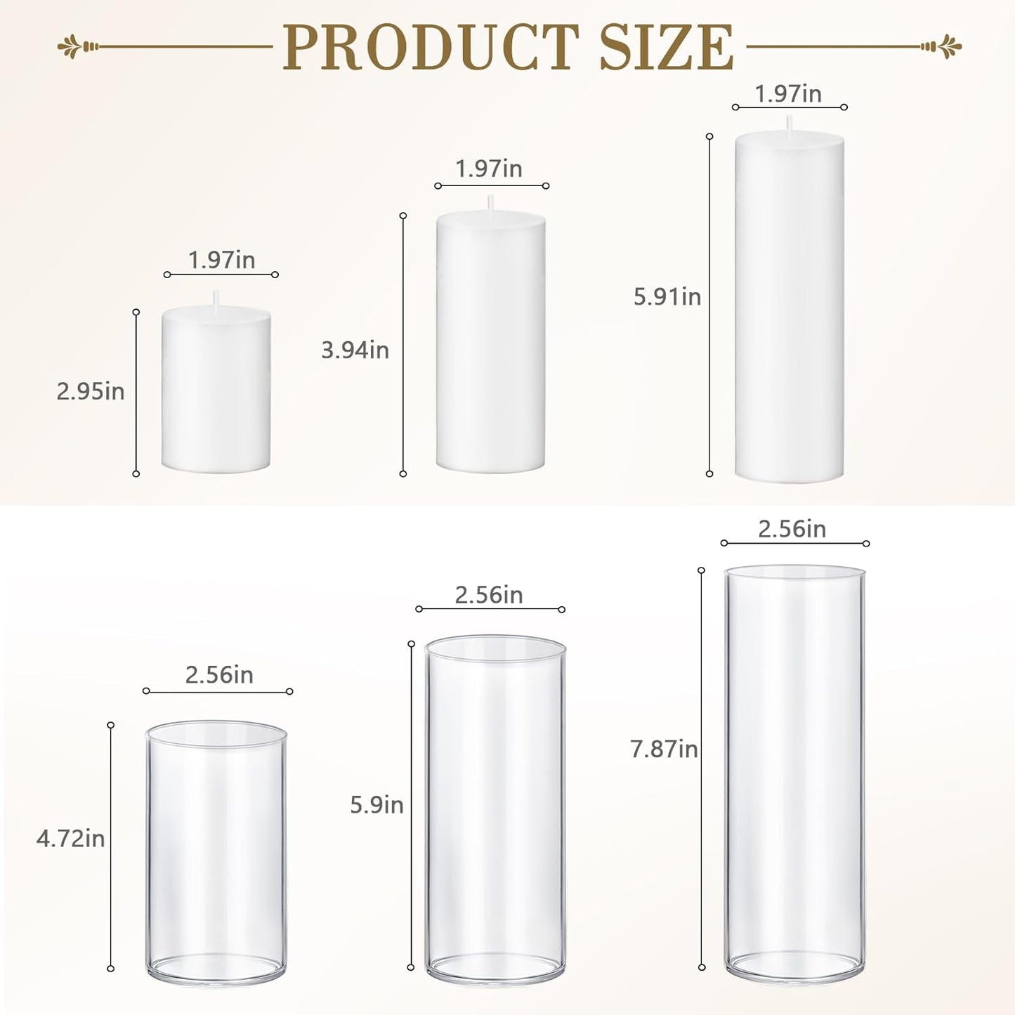 36 PCS Ivory White Pillar Candles with Glass Candle Holders Clear Hurricane Candle Holders Glass Cylinder Vases for Centerpieces Wedding Party, Event, Home Office (18 Candles+18 Candle Hoders)