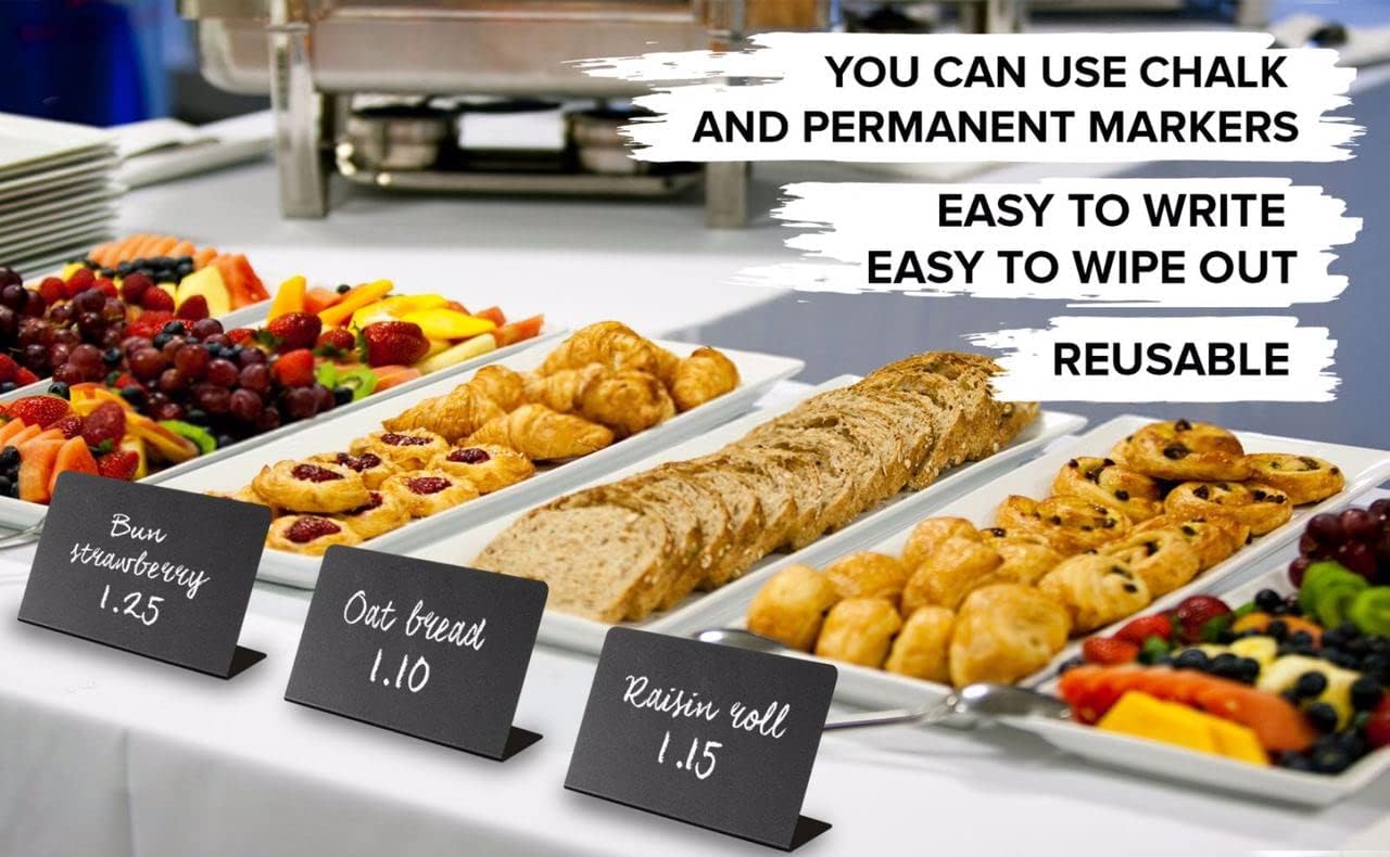 10 Pack Mini Chalkboard Signs 3x4 inch – Erasable Food Signs for Buffet - Catering - Bakeries & Parties - Small Black Chalkboard Labels - Tabletop Displays & Wedding Chalk Board Name Plates