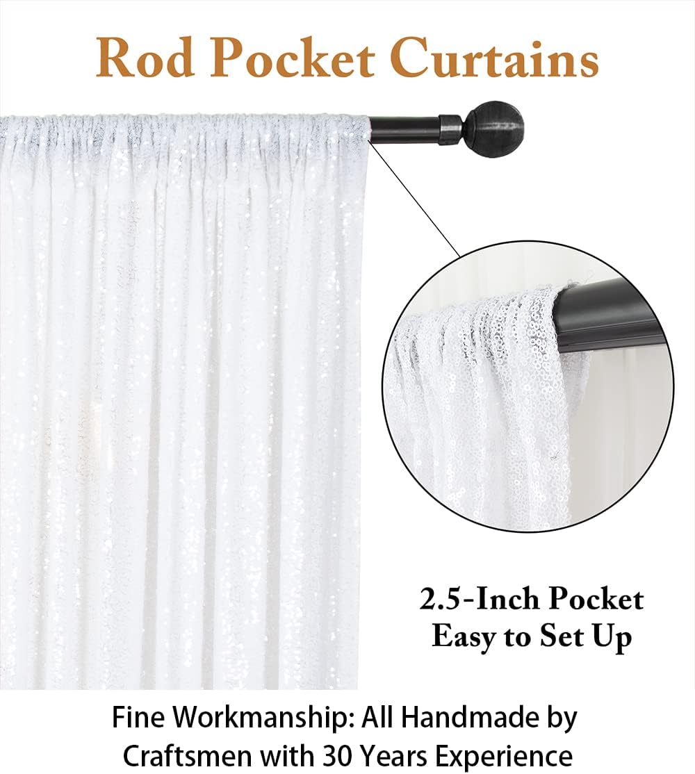 ShinyBeauty 10x10FT White Sequin Photo Backdrop - Sparkly Glitter Background for Photography, Baby Showers, Birthdays, Weddings & Party Decor