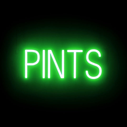 SpellBrite PINTS Sign | Beer-Related Sign with Neon Look, Green LED Light Source | 17.8" x 6.3"