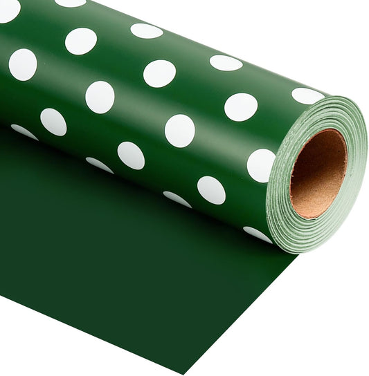 Burymento Green and White Dots Wrapping Paper, Reversible Pink Gift Wrap for Birthday, Valentines, Mothers day, Graduation, Wedding, Fathers day, Baby Shower, Christmas (17in x 32.8ft)
