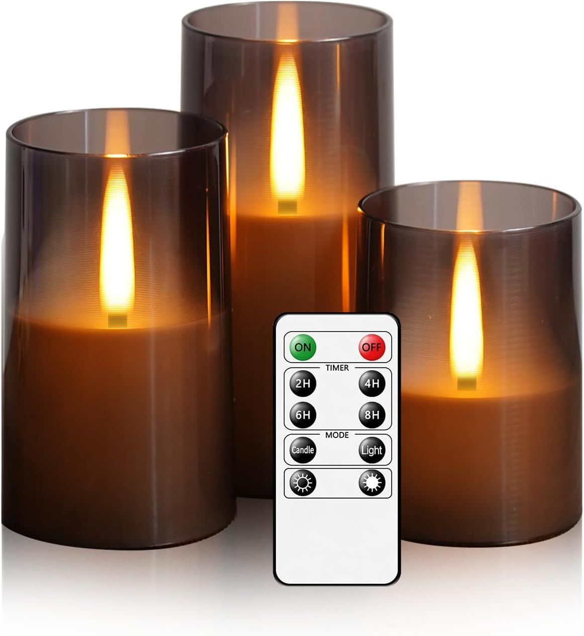 Flameless LED Candles, Upgraded Realistic Flickering Pillar Battery Operated Candles with Remote Timer, Acrylic Electric Set of 3 for Romantic Ambiance and Home Decoration（Grey）