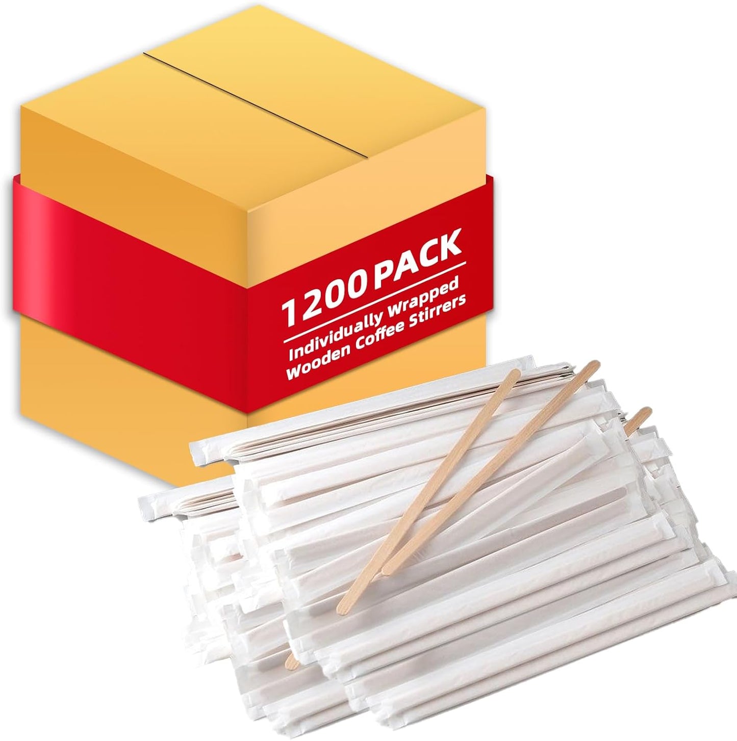 1200 Pcs Individually Wrapped Wooden Coffee Stirrers, 5.5 Inch Disposable Bulk Smooth Rounded Edges Wood Stirrers for Coffee, Cocktail and Hot Drinks