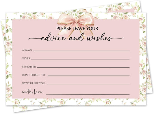 Pink Bow Advice and Wishes Card, Flower Advice Cards for The Bride and Groom, Bridal Shower,Wedding or Baby Shower, Birthday, Graduation, Retirement, Guestbook - 25 Cards -11