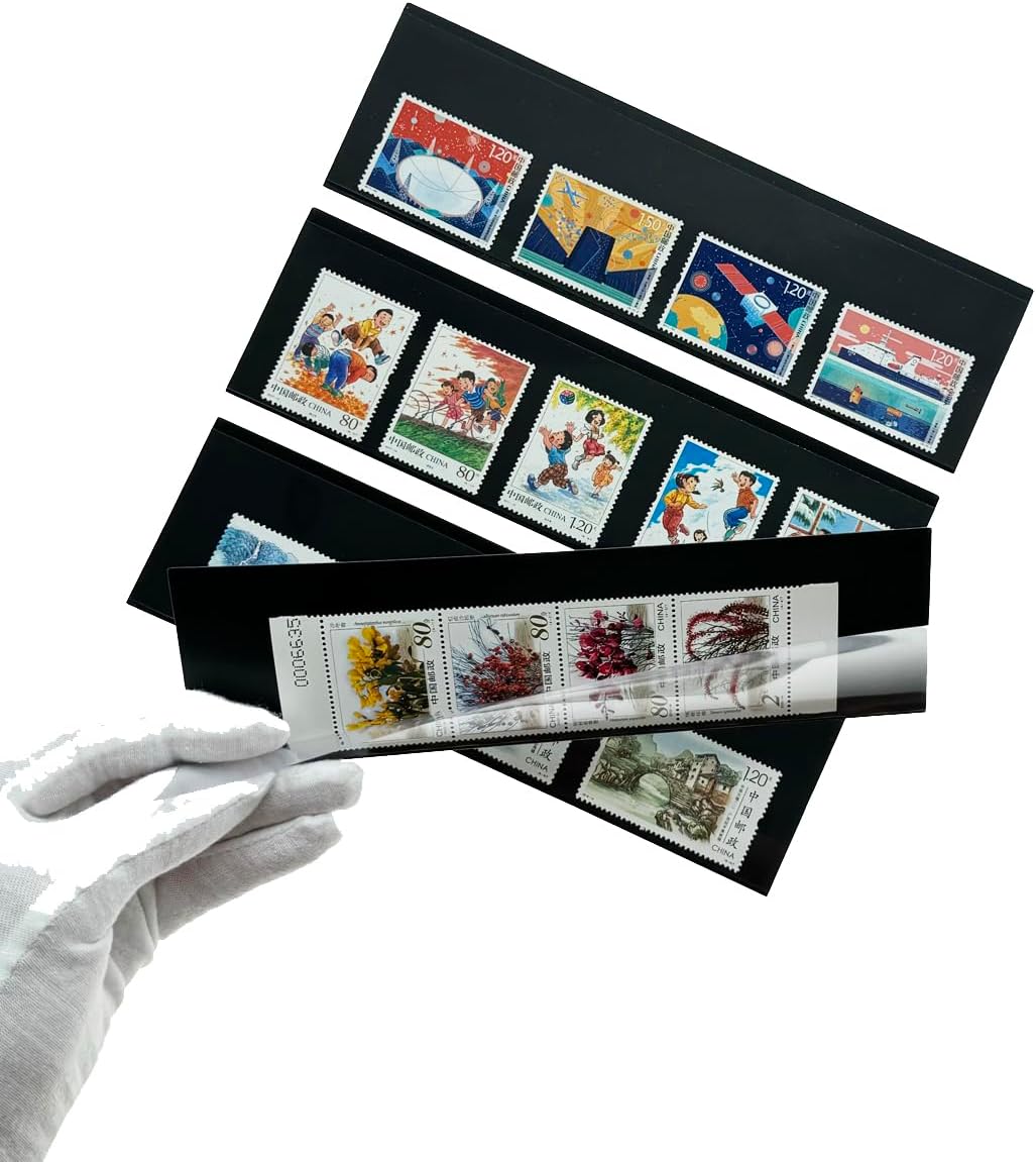 Philatelic Display Black Card Stamp Cover Stamp Collection Stamp Storage philatelic Album Stamps Collector Stamp Collecting Supplies Stamp Sleeves Stamp (1 Row Stamp Protective Cover 32 pcs)