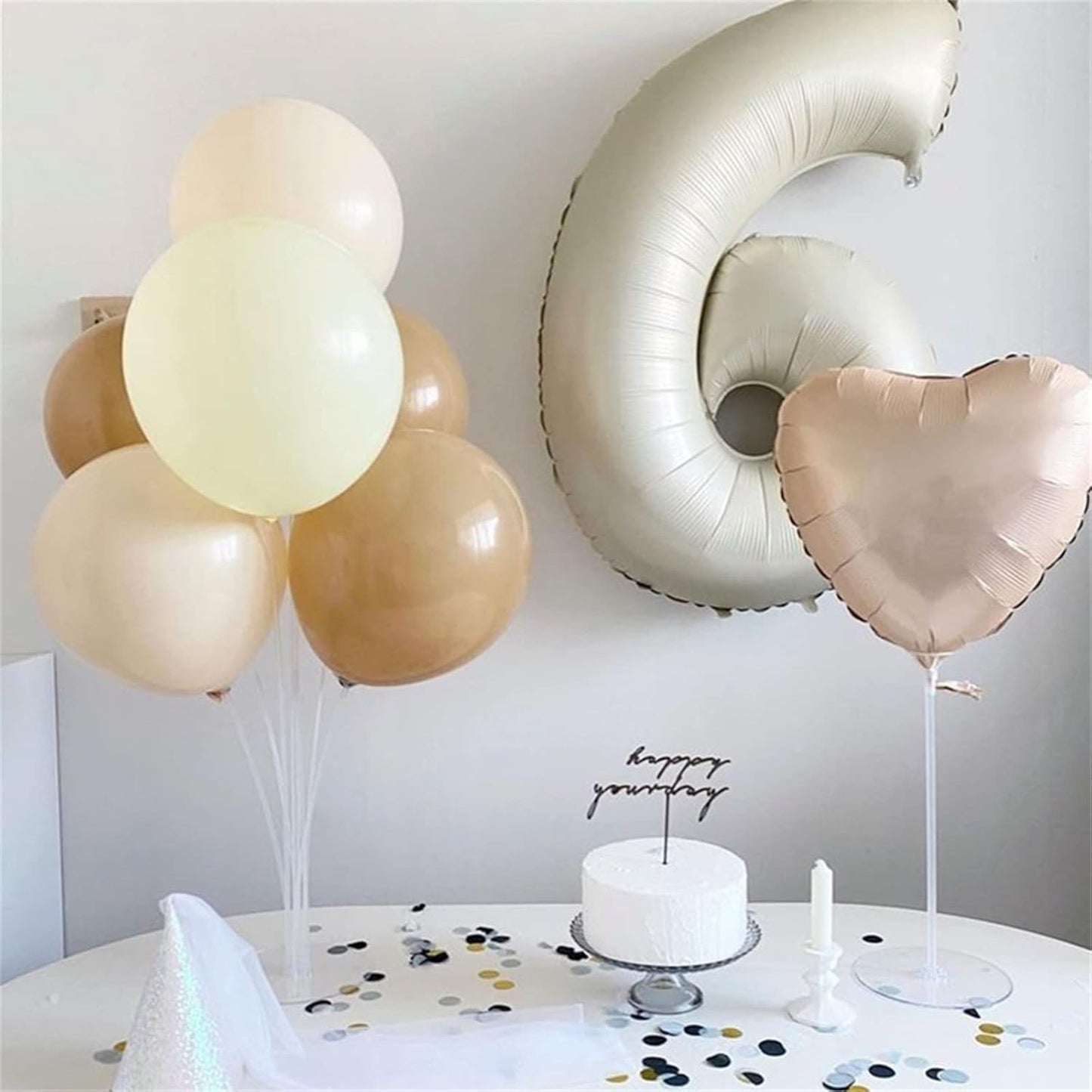 40'' Beige Number 7 Balloons, Giant Self Inflating Cream Foil Number Balloons Set 0-9, Large White Sand Digital 7 Helium Balloon for Girls Boys 7th Birthday Party Decorations Anniversary Supplies