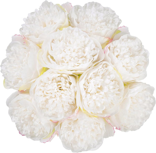 U'Artlines 20 Heads Artificial Peony Silk Flower Leaf Home Office Wedding Party Festival Bar Decor (Cream White)