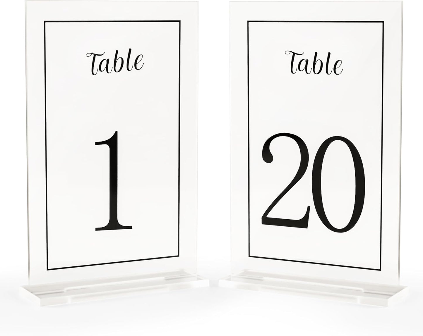 Acrylic Table Numbers 1-20 with Stand, Printed Black Font on 4x6 inch Acrylic, Clear Table Number Signs and Holders, Centerpiece for Events, Weddings, Reception, Party, Anniversary, and Decoration