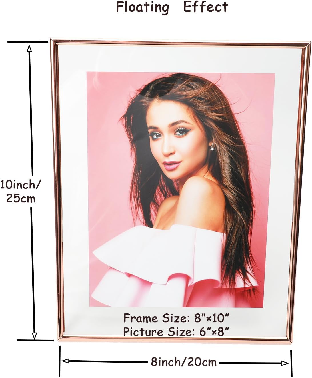 Heart Frame, 8"x10", Rose Gold Floating Frame with Romantic Heart Stand, For Picture 7x9, 6x8, 5x7, Classy For Wedding, Anniversary, Birthday