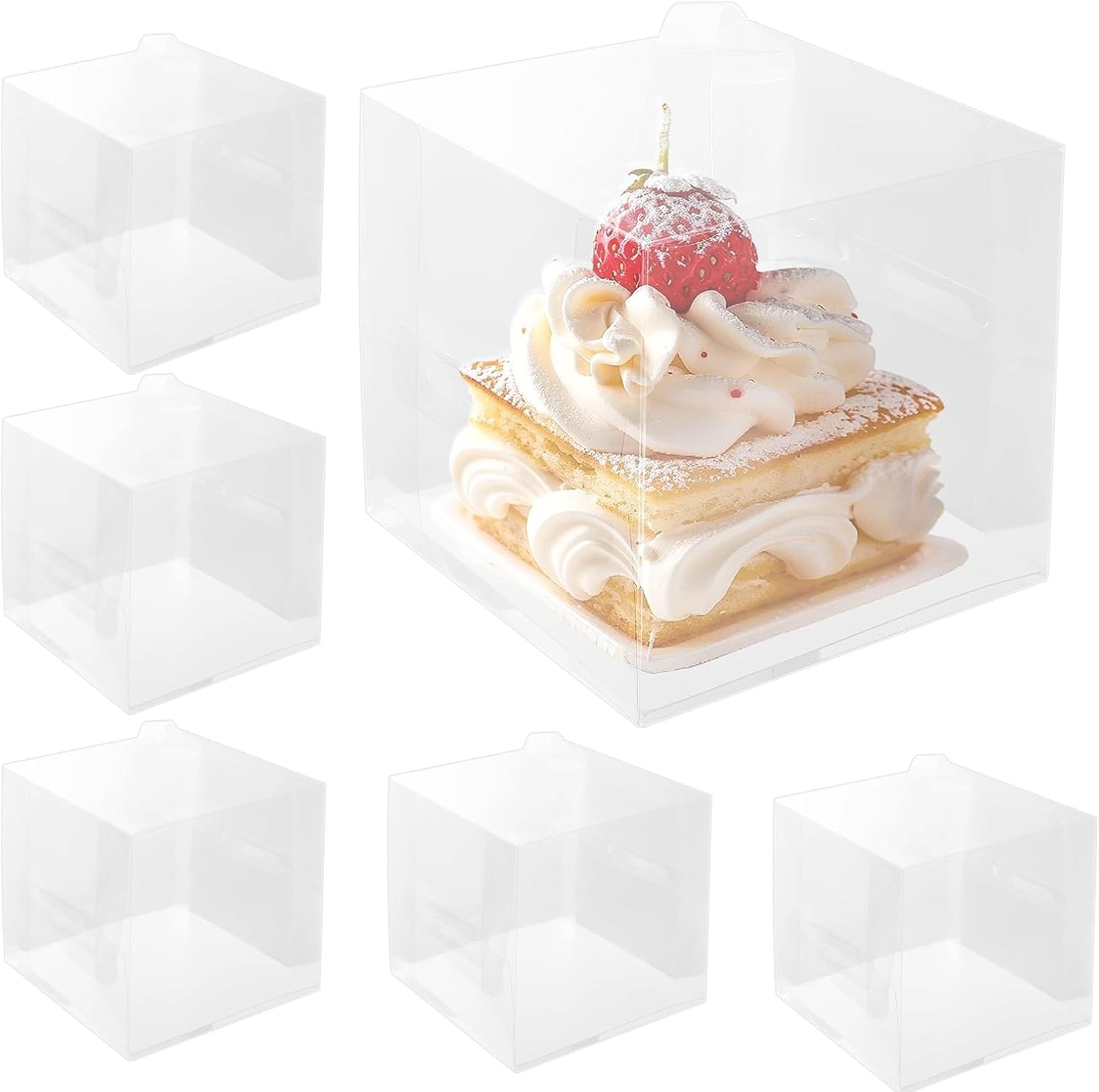 2 inch Clear Cake Boxes 30 Pack - Transparent Bakery Boxes with Handles for Cupcakes, Donuts, Chocolates & Party Treats - Perfect for Weddings, Birthdays (2 inch/30 pcs)