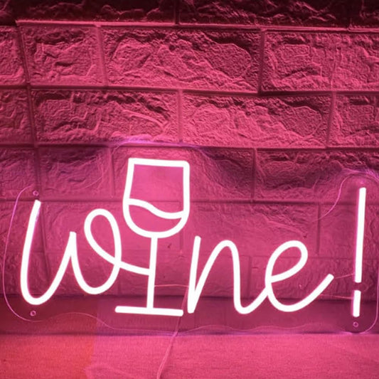 Wine Neon Sign Wine Cup Led Light Wedding Sign Home Party Bar Decor Shop Logo Welcome Sign Wall Décor USB Size:20inch